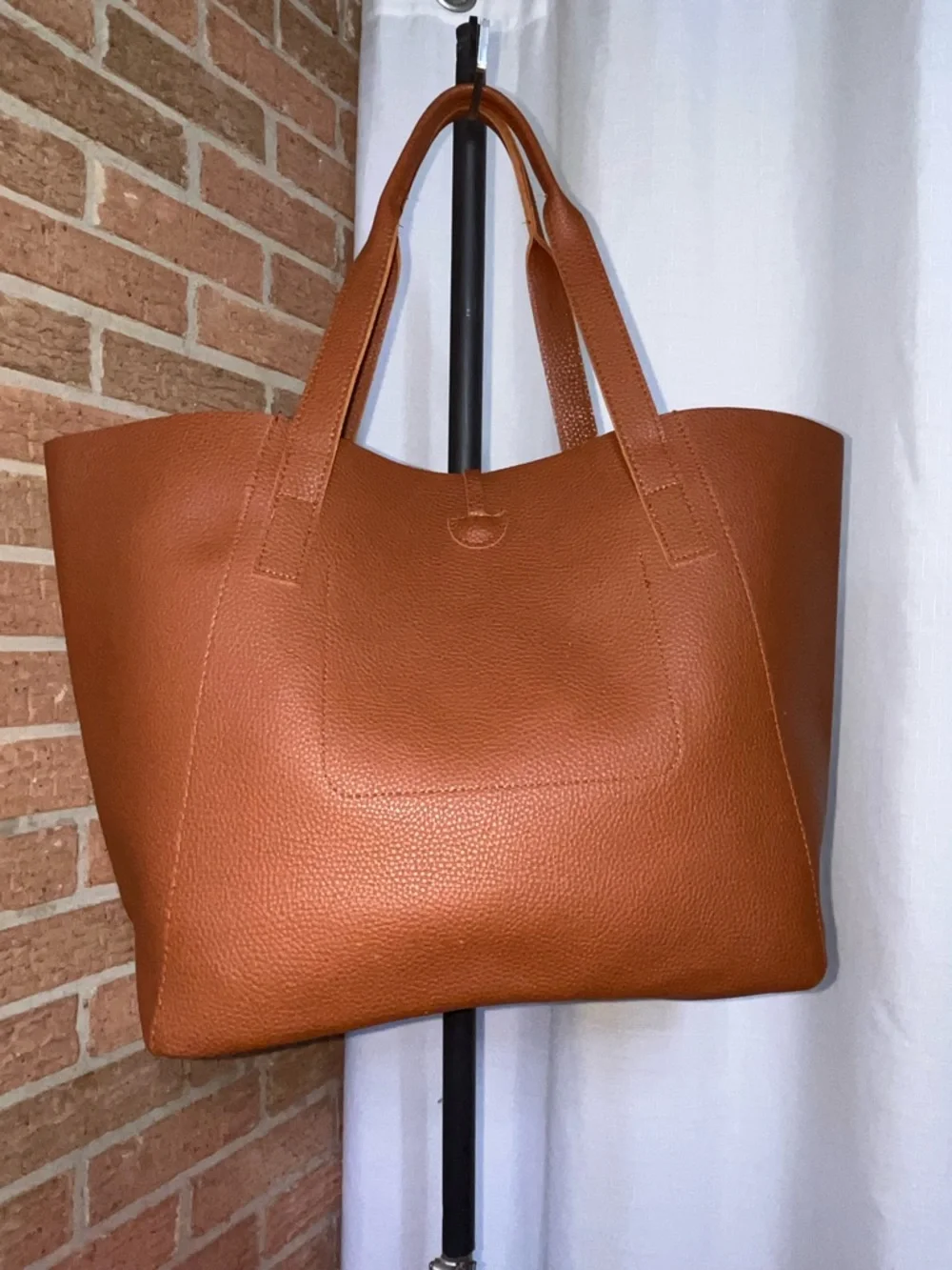 Tanger Brown Pebbled Faux Leather Tote Large Tassel Shoulder Bag 15” NWOT - Picture 5 of 8